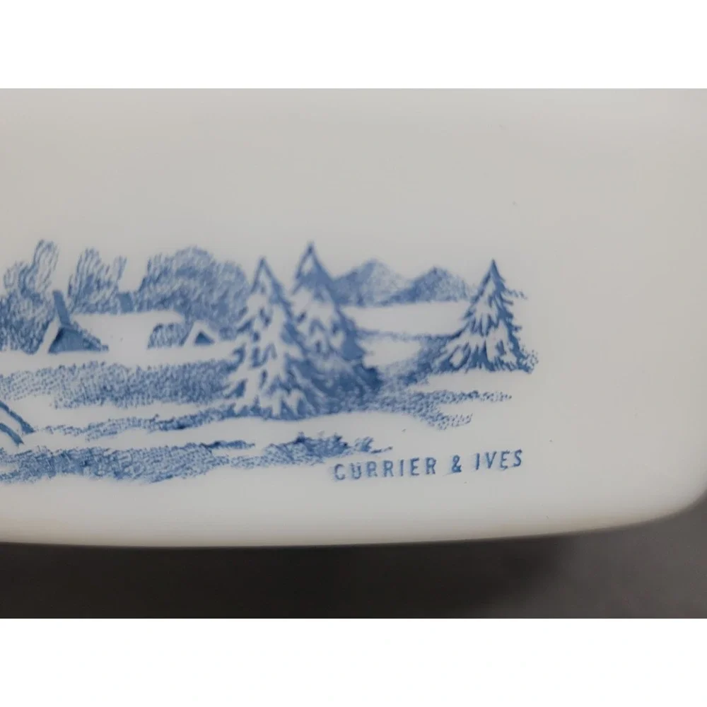 Glasbake Divided Casserole Dish Currier and Ives-The Road in Winter J2352 No Lid